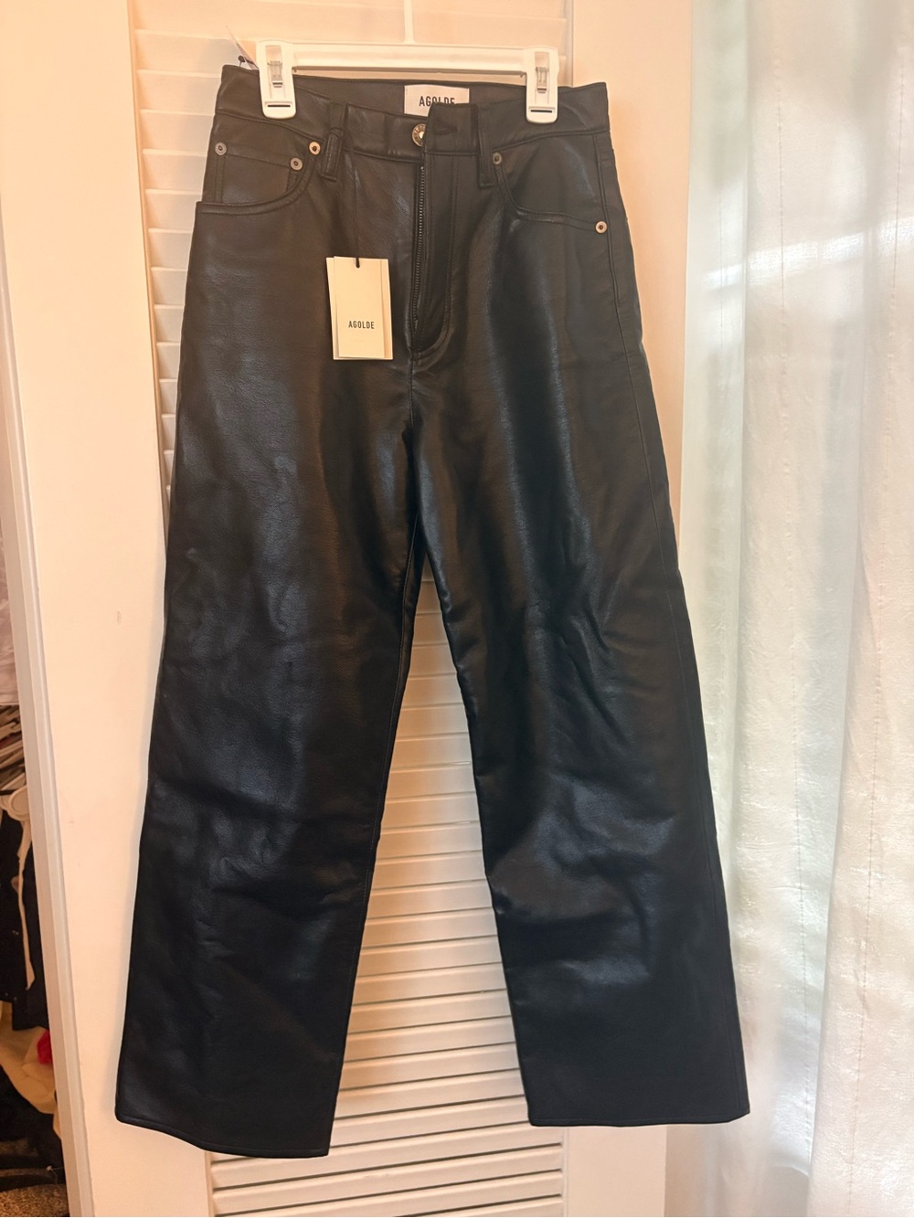 Agolde Black Recycled Leather Wide-Leg Jeans
